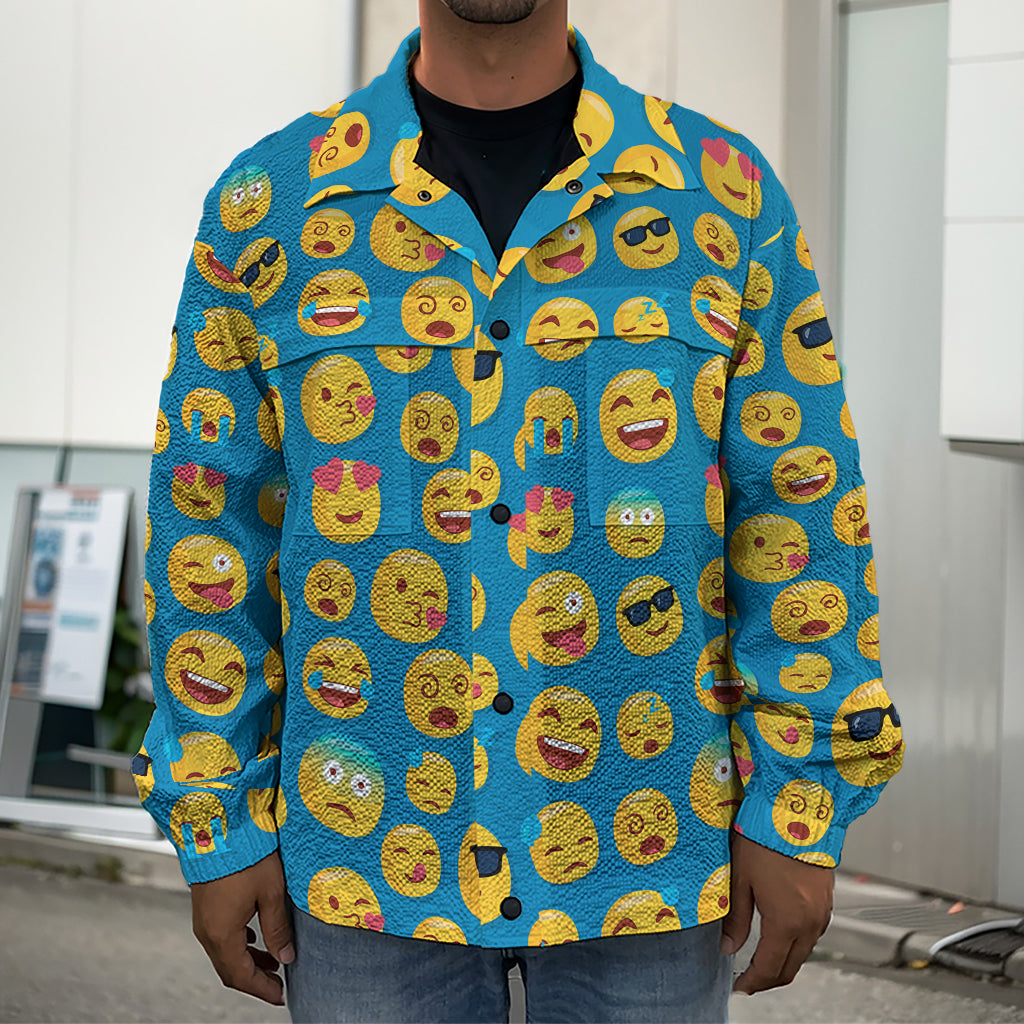 Blue Emoji Pattern Print Men's Shirt Jacket