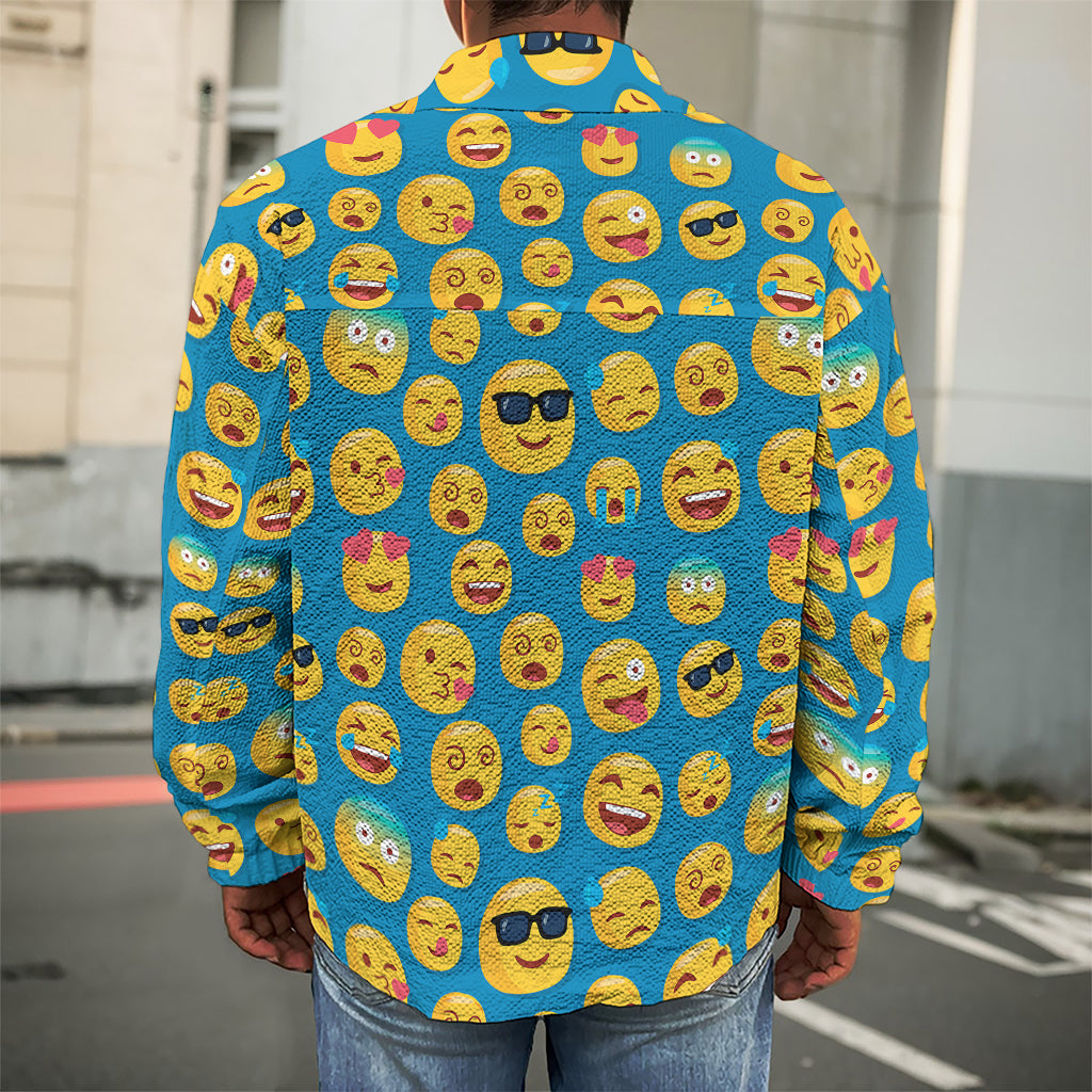 Blue Emoji Pattern Print Men's Shirt Jacket