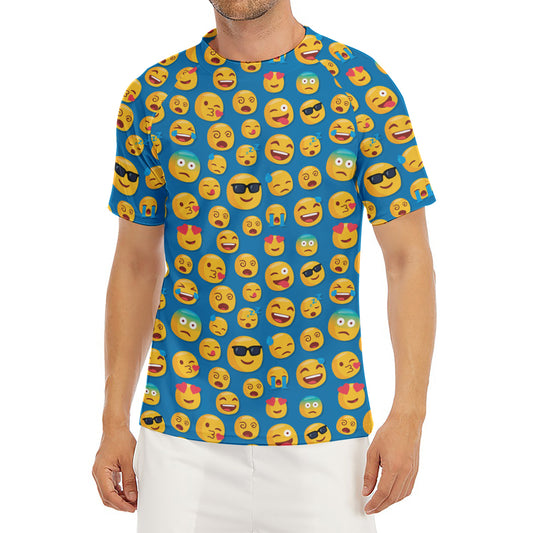 Blue Emoji Pattern Print Men's Short Sleeve Rash Guard