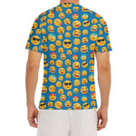 Blue Emoji Pattern Print Men's Short Sleeve Rash Guard