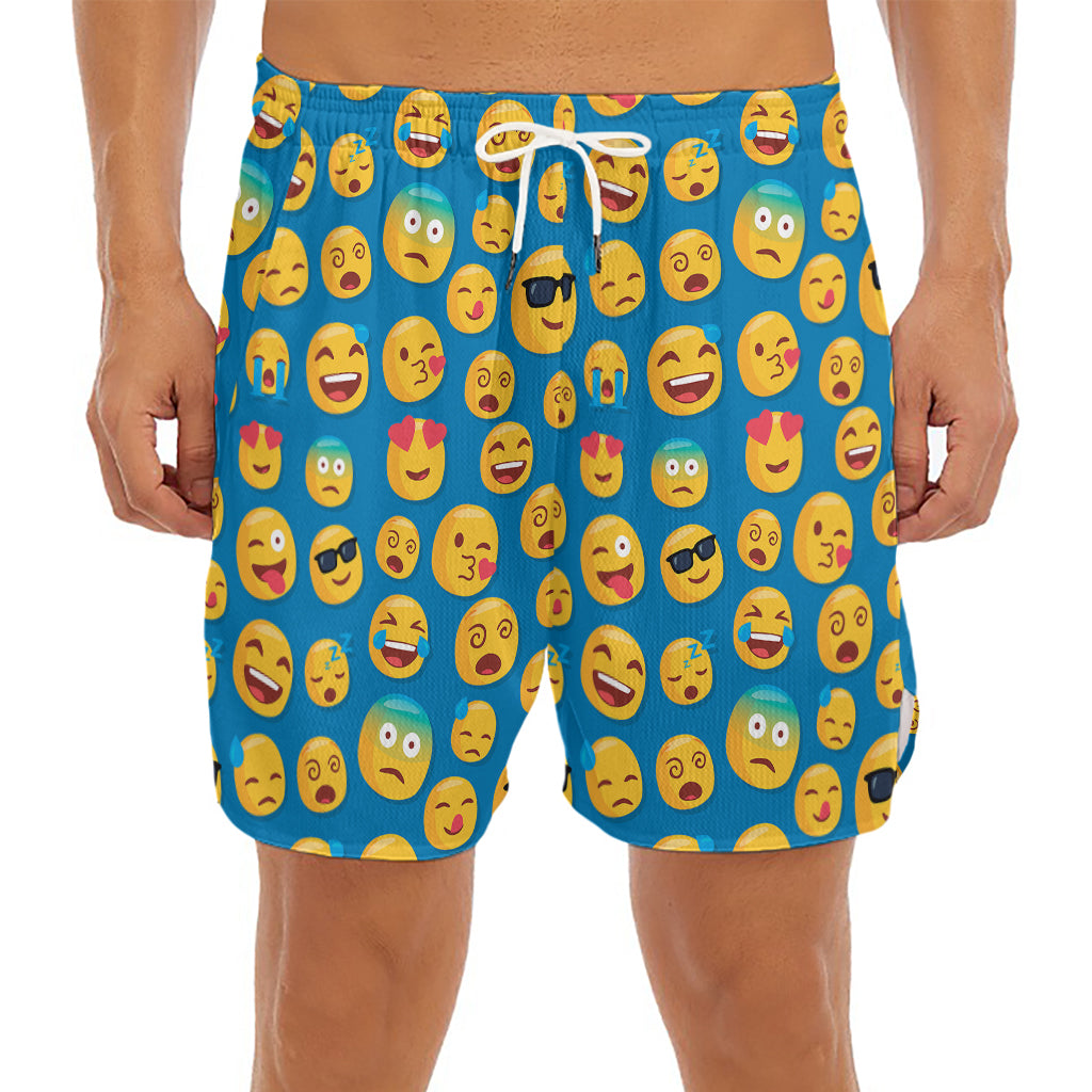 Blue Emoji Pattern Print Men's Split Running Shorts