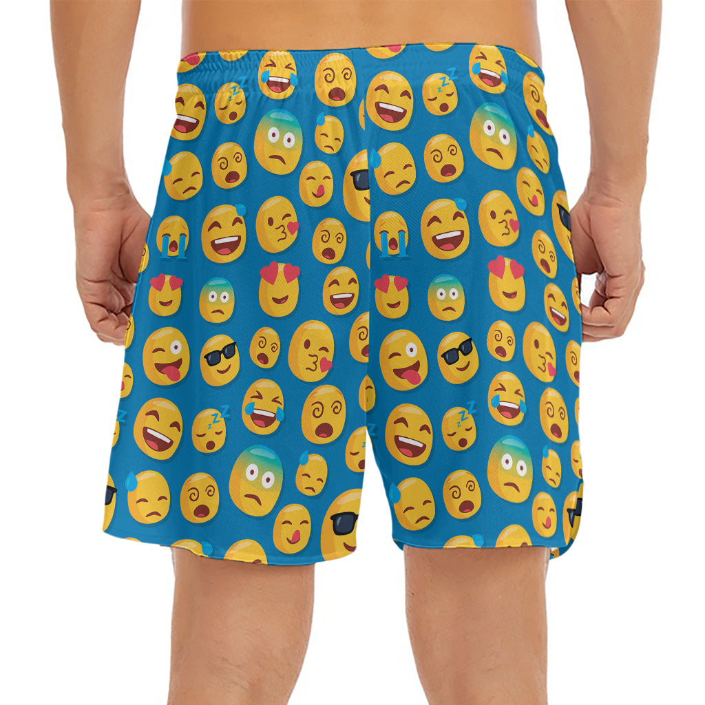 Blue Emoji Pattern Print Men's Split Running Shorts