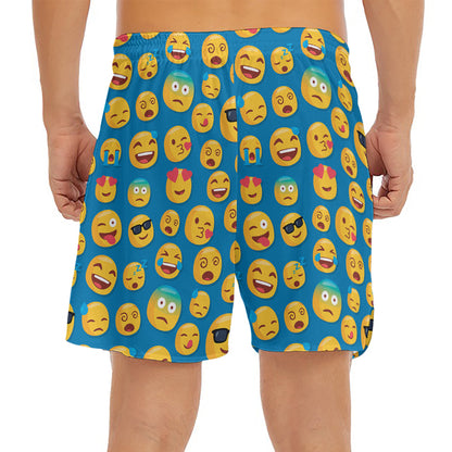 Blue Emoji Pattern Print Men's Split Running Shorts