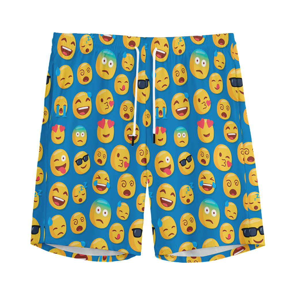 Blue Emoji Pattern Print Men's Sports Shorts