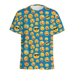 Blue Emoji Pattern Print Men's Sports T-Shirt