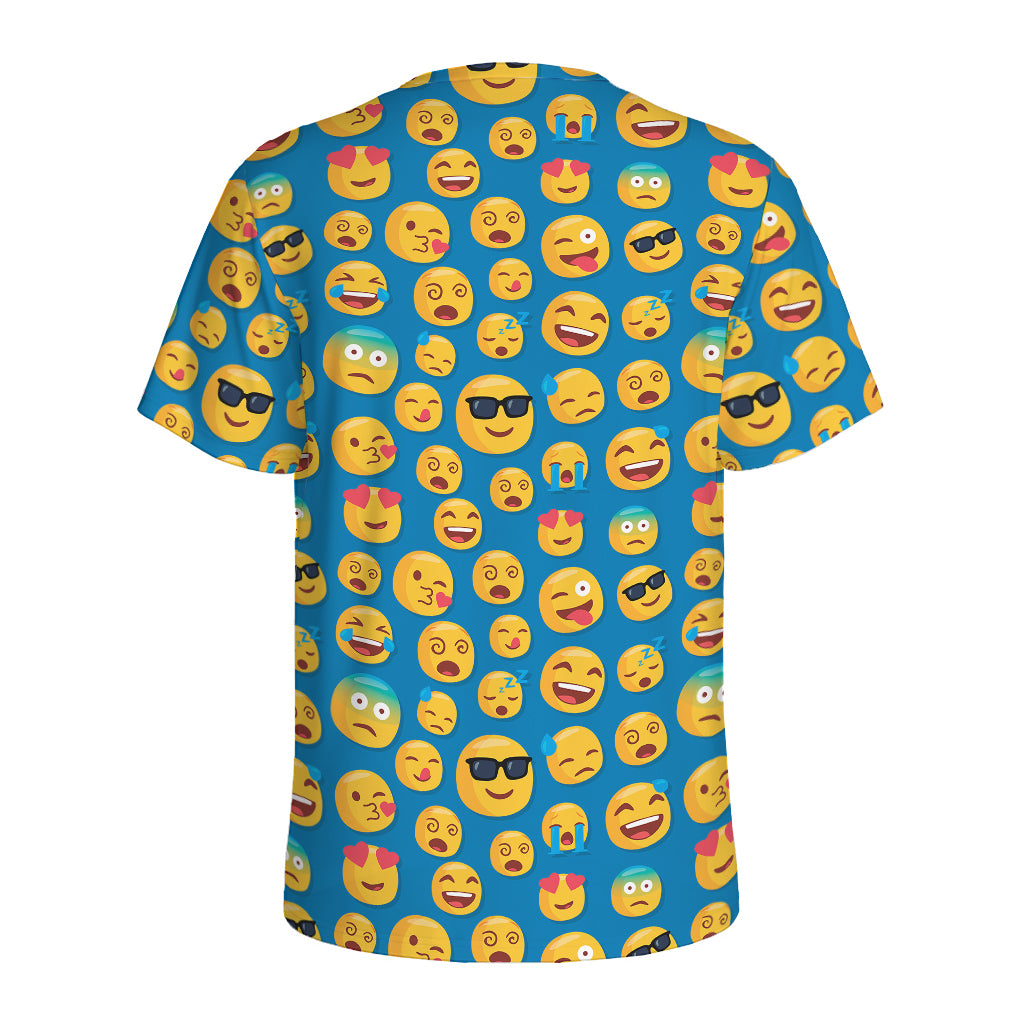 Blue Emoji Pattern Print Men's Sports T-Shirt