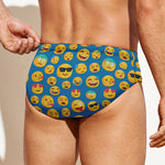 Blue Emoji Pattern Print Men's Swim Briefs