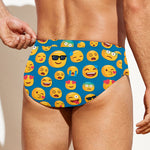 Blue Emoji Pattern Print Men's Swim Briefs