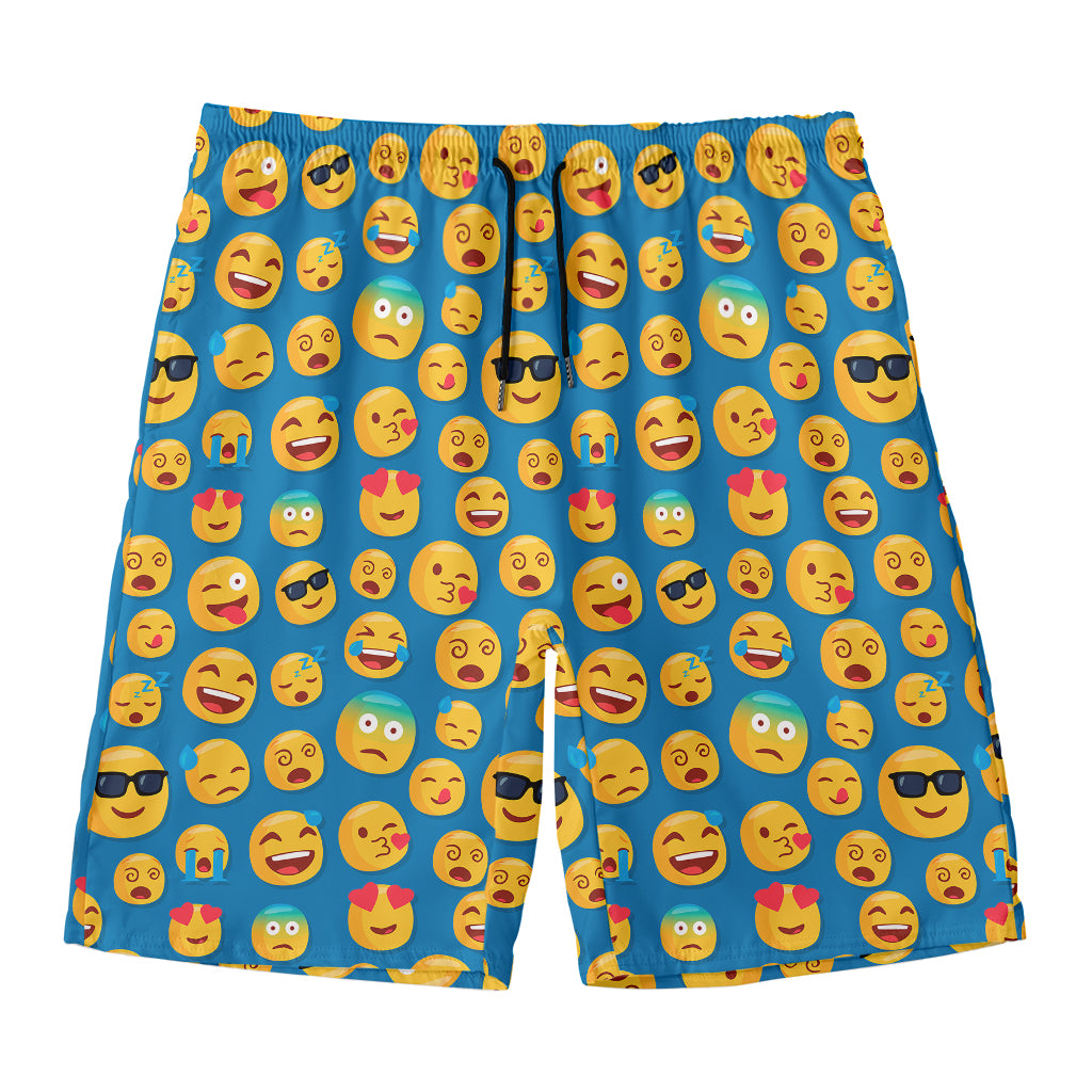 Blue Emoji Pattern Print Men's Swim Trunks