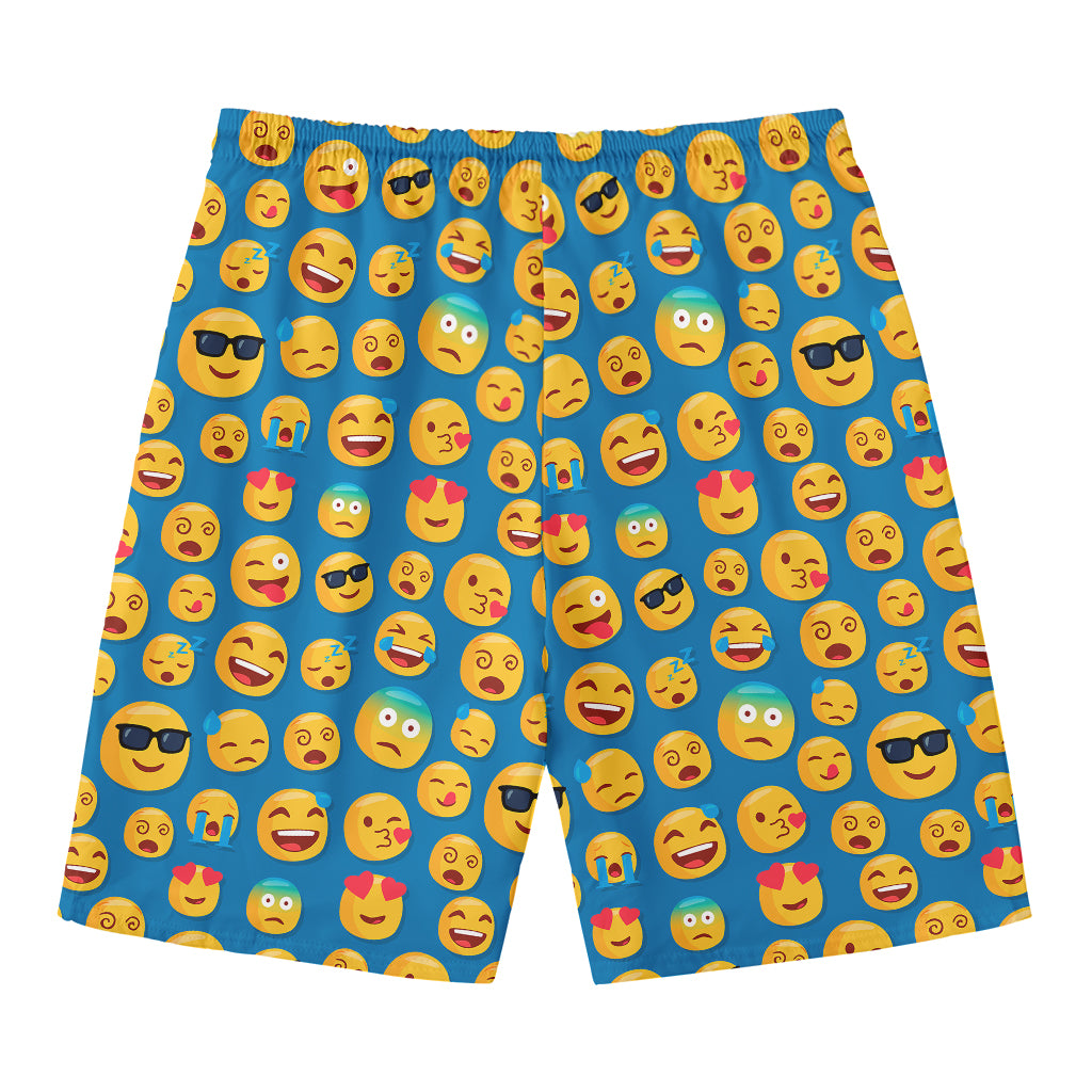 Blue Emoji Pattern Print Men's Swim Trunks