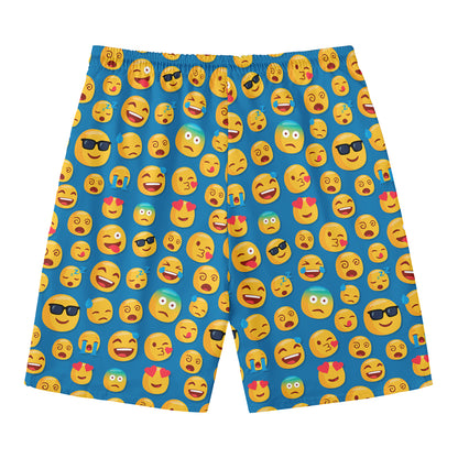 Blue Emoji Pattern Print Men's Swim Trunks