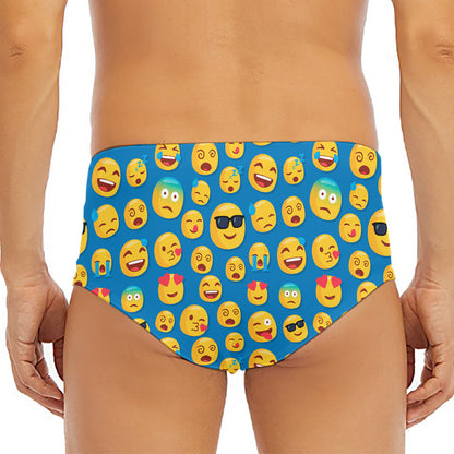 Blue Emoji Pattern Print Men's Triangle Swim Briefs