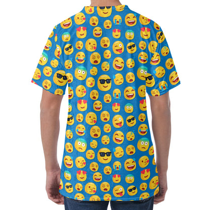 Blue Emoji Pattern Print Men's Velvet T-Shirt