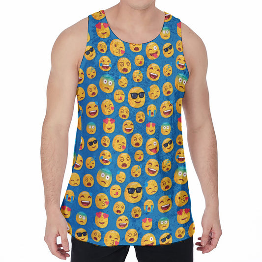 Blue Emoji Pattern Print Men's Velvet Tank Top