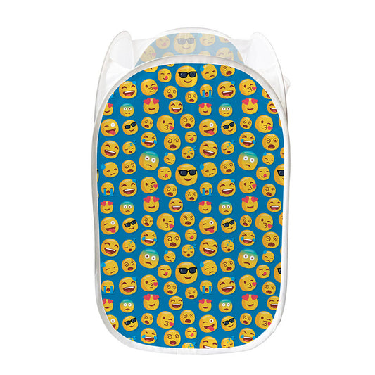 Blue Emoji Pattern Print Mesh Laundry Hamper