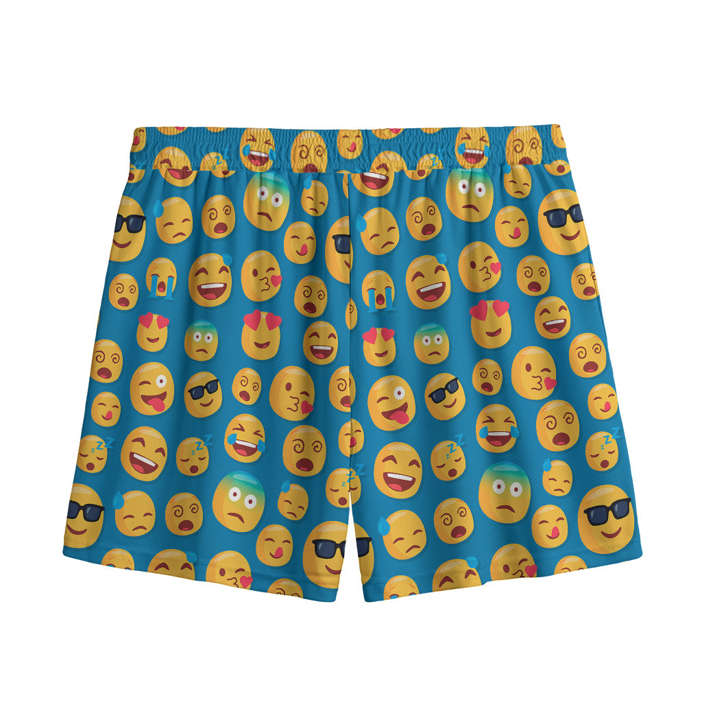 Blue Emoji Pattern Print Mesh Shorts