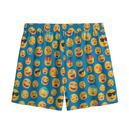 Blue Emoji Pattern Print Mesh Shorts