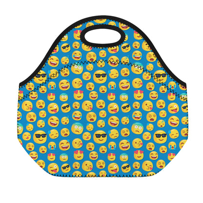 Blue Emoji Pattern Print Neoprene Lunch Bag