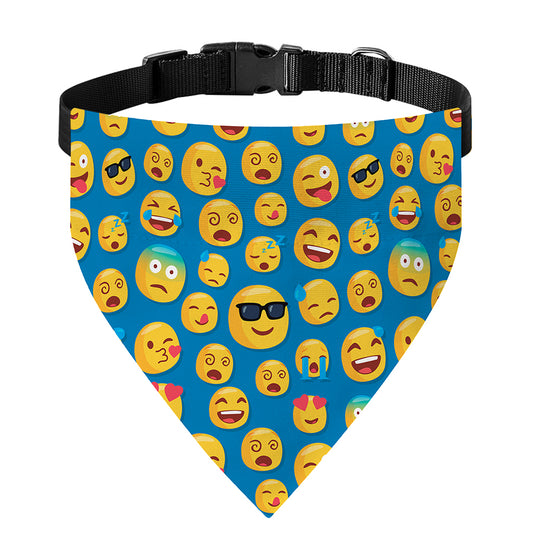 Blue Emoji Pattern Print Over The Collar Dog Bandana