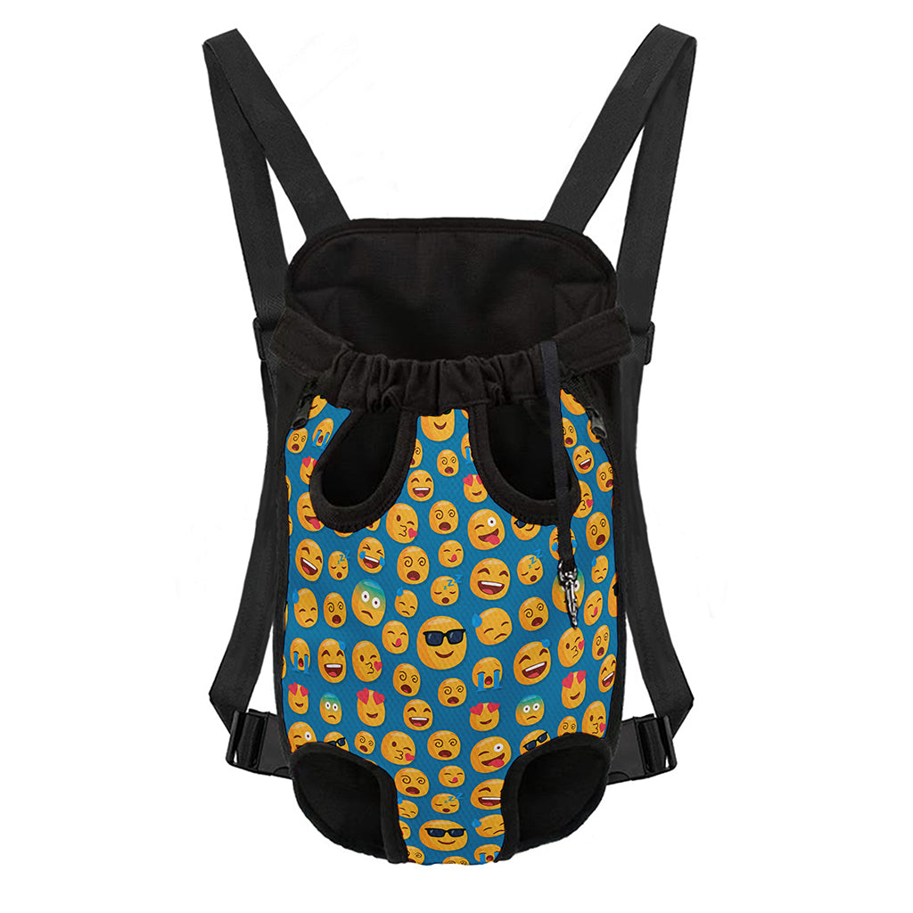 Blue Emoji Pattern Print Pet Carrier Backpack