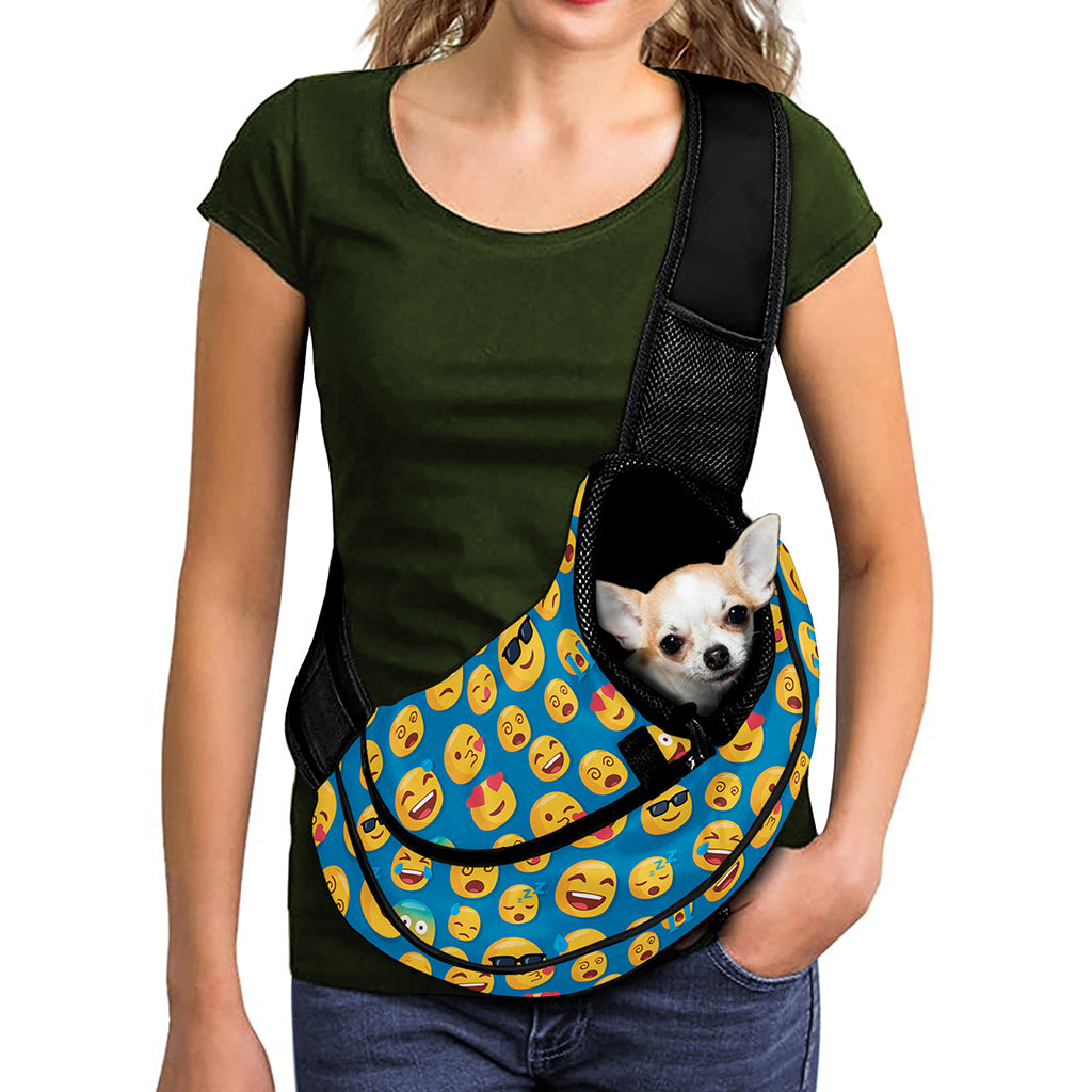 Blue Emoji Pattern Print Pet Sling Carrier