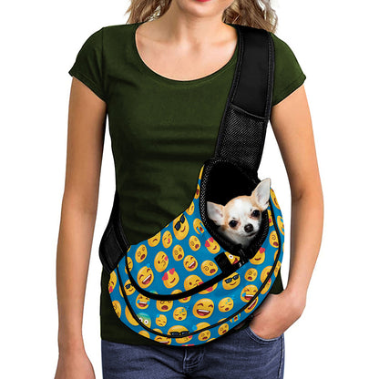 Blue Emoji Pattern Print Pet Sling Carrier