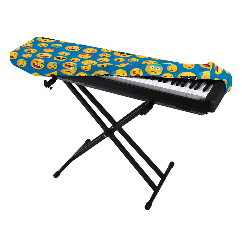 Blue Emoji Pattern Print Piano Keyboard Cover