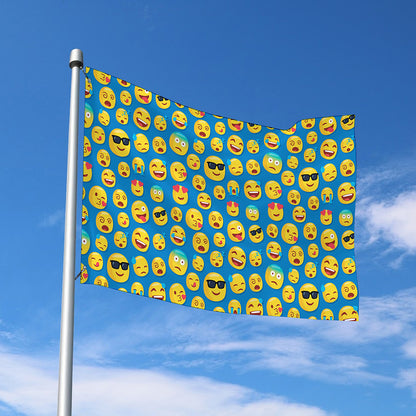 Blue Emoji Pattern Print Polyester Flag