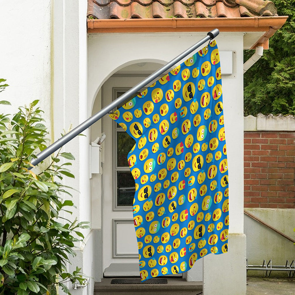 Blue Emoji Pattern Print Polyester Flag