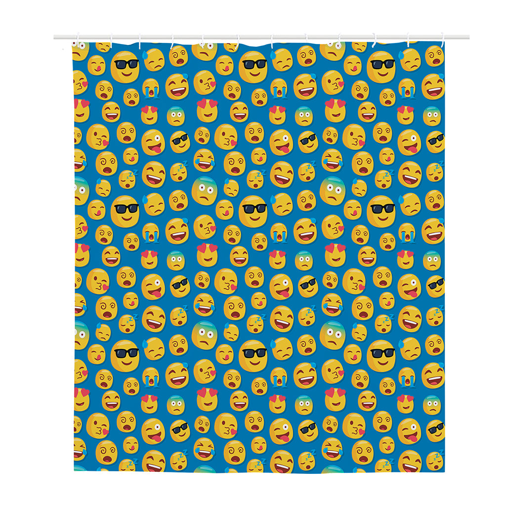 Blue Emoji Pattern Print Polyester Shower Curtain