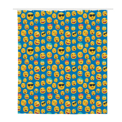 Blue Emoji Pattern Print Polyester Shower Curtain