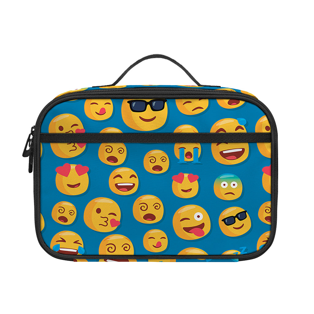 Blue Emoji Pattern Print Portable Lunch Bag