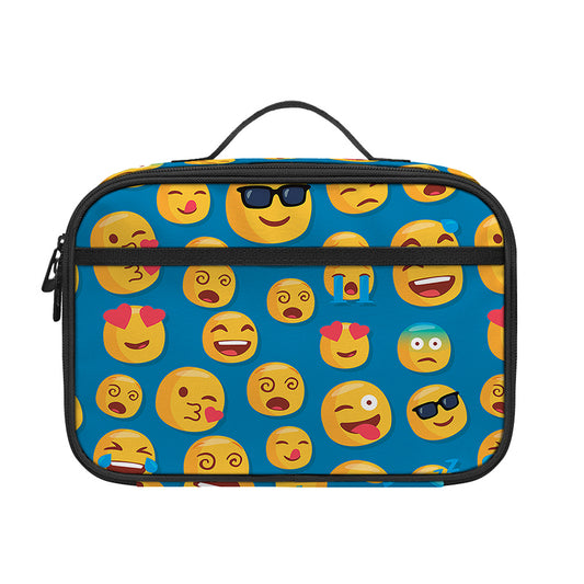 Blue Emoji Pattern Print Portable Lunch Bag