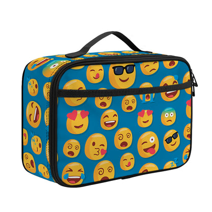 Blue Emoji Pattern Print Portable Lunch Bag