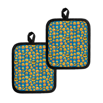 Blue Emoji Pattern Print Pot Holders