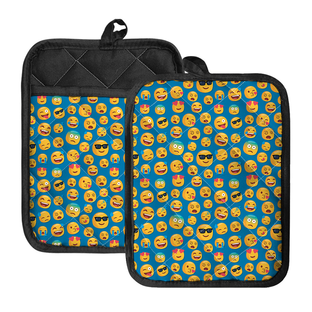 Blue Emoji Pattern Print Pot Holders With Pocket