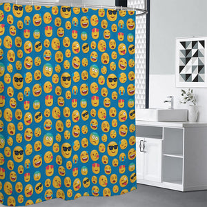 Blue Emoji Pattern Print Premium Shower Curtain