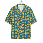 Blue Emoji Pattern Print Rayon Hawaiian Shirt