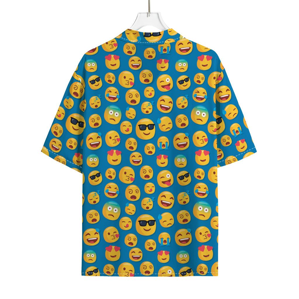 Blue Emoji Pattern Print Rayon Hawaiian Shirt