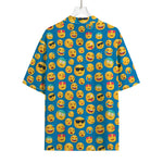 Blue Emoji Pattern Print Rayon Hawaiian Shirt