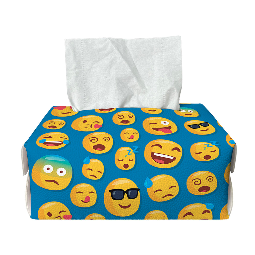 Blue Emoji Pattern Print Rectangle Tissue Box Cover