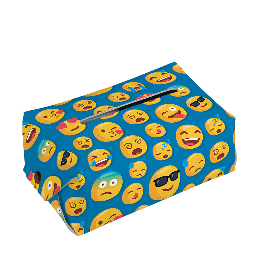 Blue Emoji Pattern Print Rectangle Tissue Box Cover