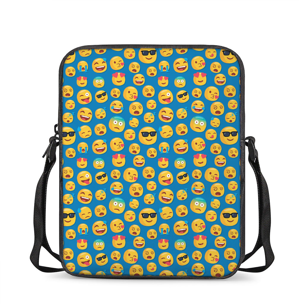 Blue Emoji Pattern Print Rectangular Crossbody Bag