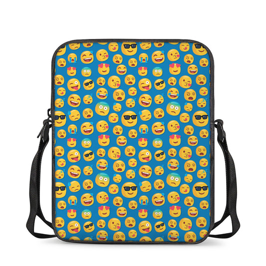 Blue Emoji Pattern Print Rectangular Crossbody Bag
