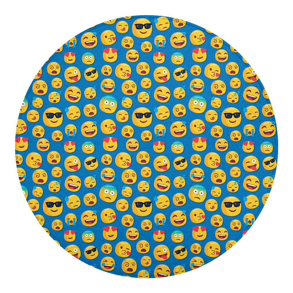 Blue Emoji Pattern Print Round Blanket