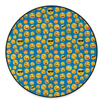 Blue Emoji Pattern Print Round Floor Mat