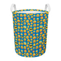 Blue Emoji Pattern Print Round Laundry Basket