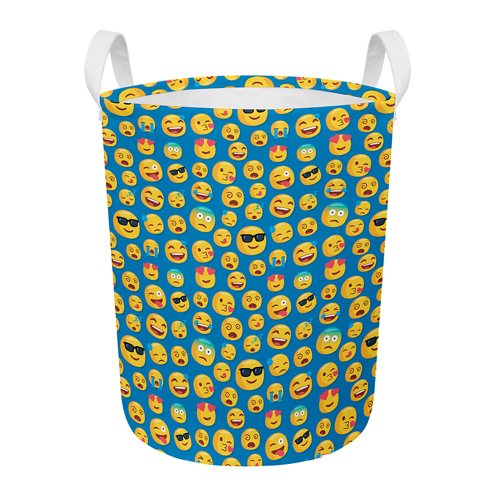 Blue Emoji Pattern Print Round Laundry Basket