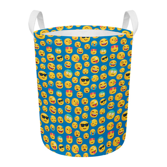 Blue Emoji Pattern Print Round Laundry Basket