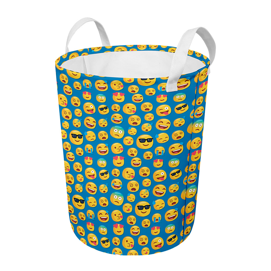 Blue Emoji Pattern Print Round Laundry Basket